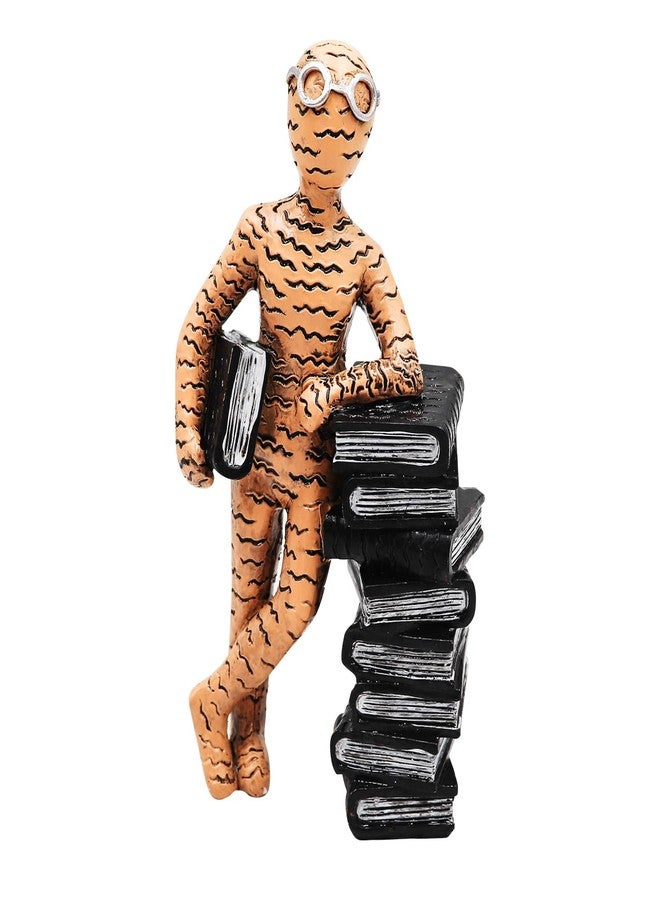 MHLLGN Resin Book Lover Statue - Gold & Black Reader Sculpture Leaning on Stacked Books, Decorative Figurine for Bookshelf, Office, Bedroom & Library - Image 1
